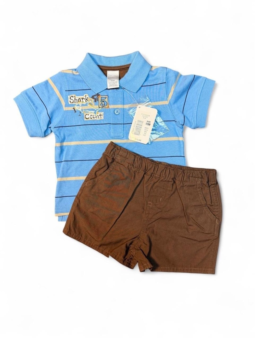 Vintage Y2K Starting Out Baby Boy 12M Shark Polo Shorts Outfit NWT